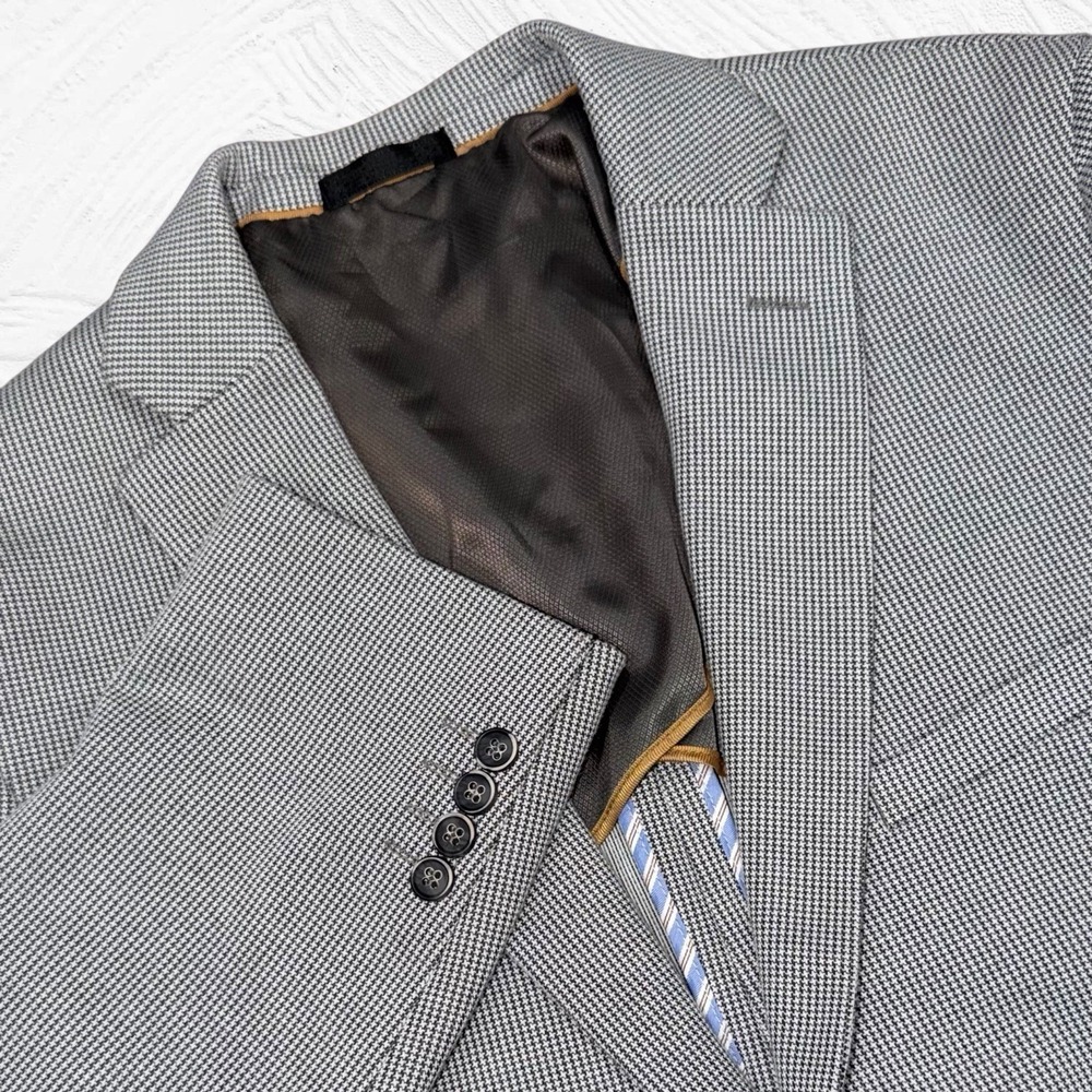 Via Toro 44R Men's Performance 2-Button Gray White Houndstooth Blazer Half Lined